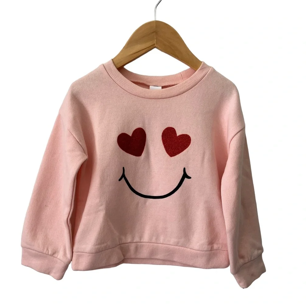 Harper Canyon Pink English Heart Eye Smiley Crew Neck Sweatshirt NWT